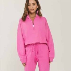 Something Navy Hot Pink Half Zip Sweatshirt XS